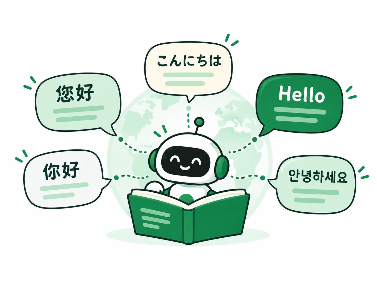 多語系服務示意:以同一份知識服務繁中、簡中、英文、日文與韓文對話